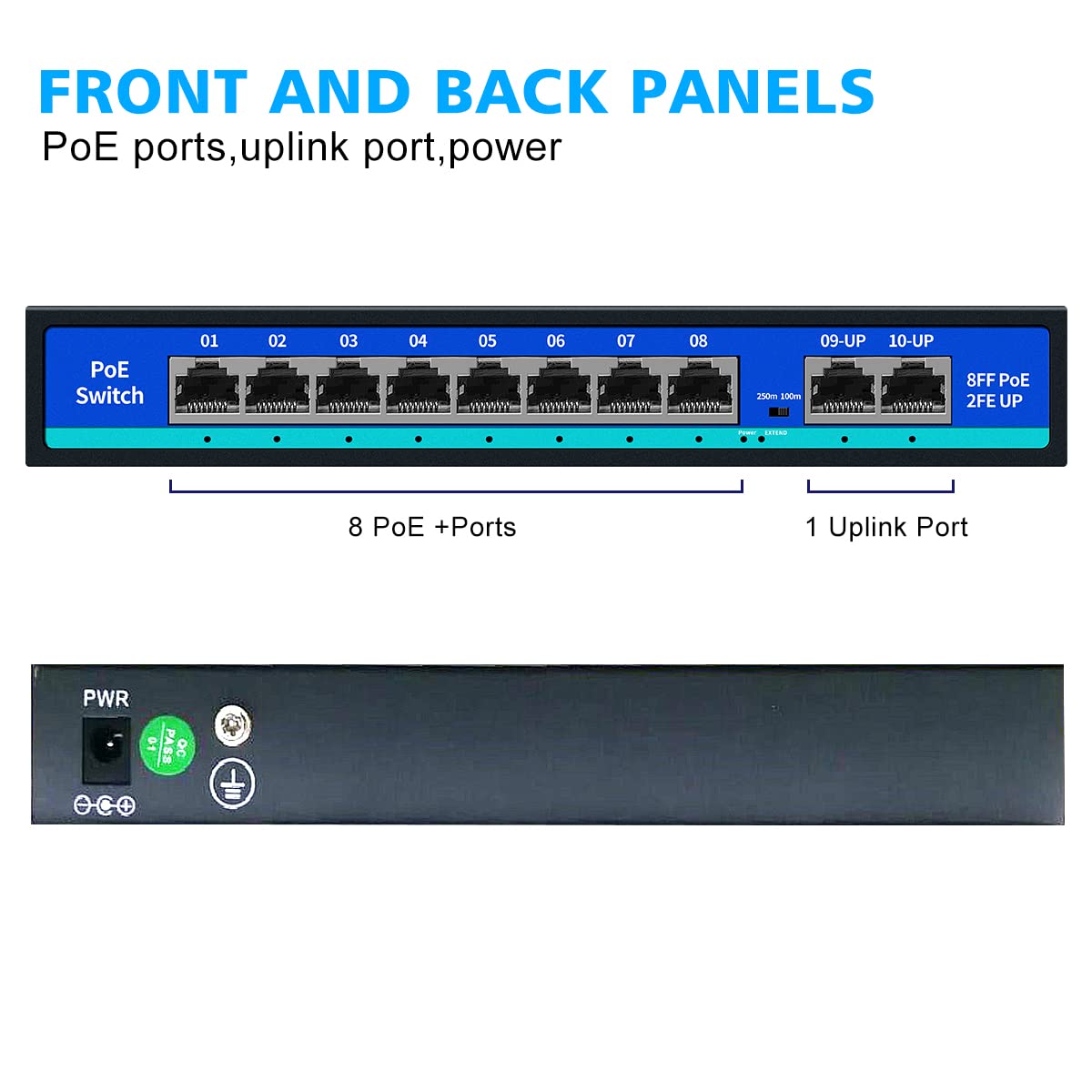 8 Port Unmanaged PoE Switch with 2 Uplink Ports E61348