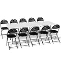 11 Pieces 8 Ft Heavy Duty Plastic Folding Utility Dining Table and Chair Set, White/Black A7108