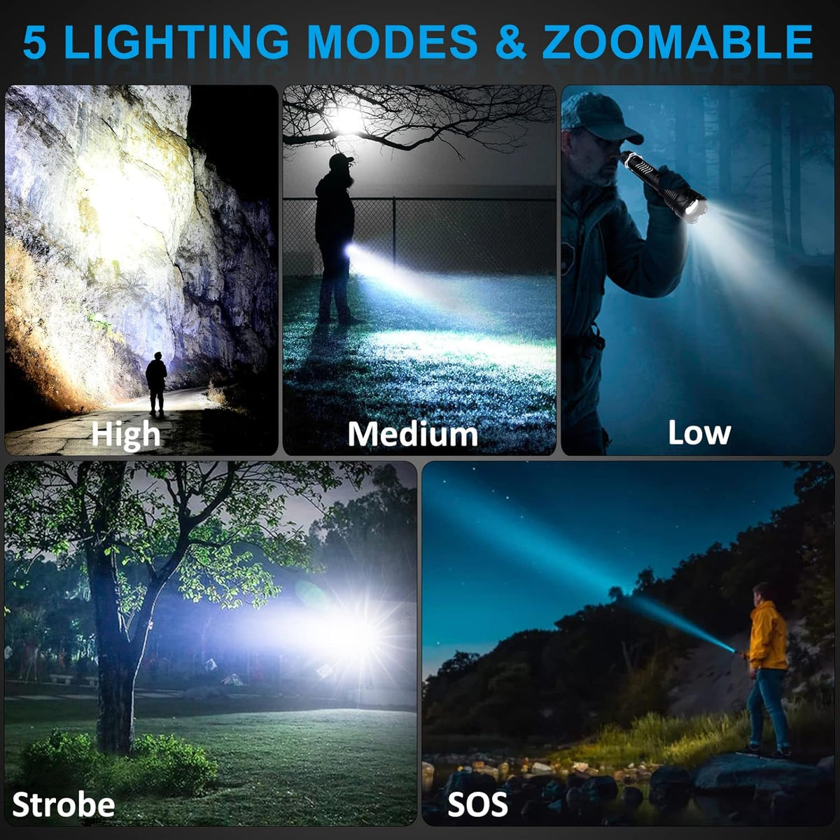 Rechargeable LED Tactical Flashlight, 120000 Lumen, USB Fast Charge, IPX6 Waterproof Y4581
