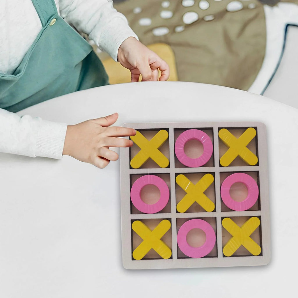 Yellow Pink Wood Tic Tac Toe Game Set T347098