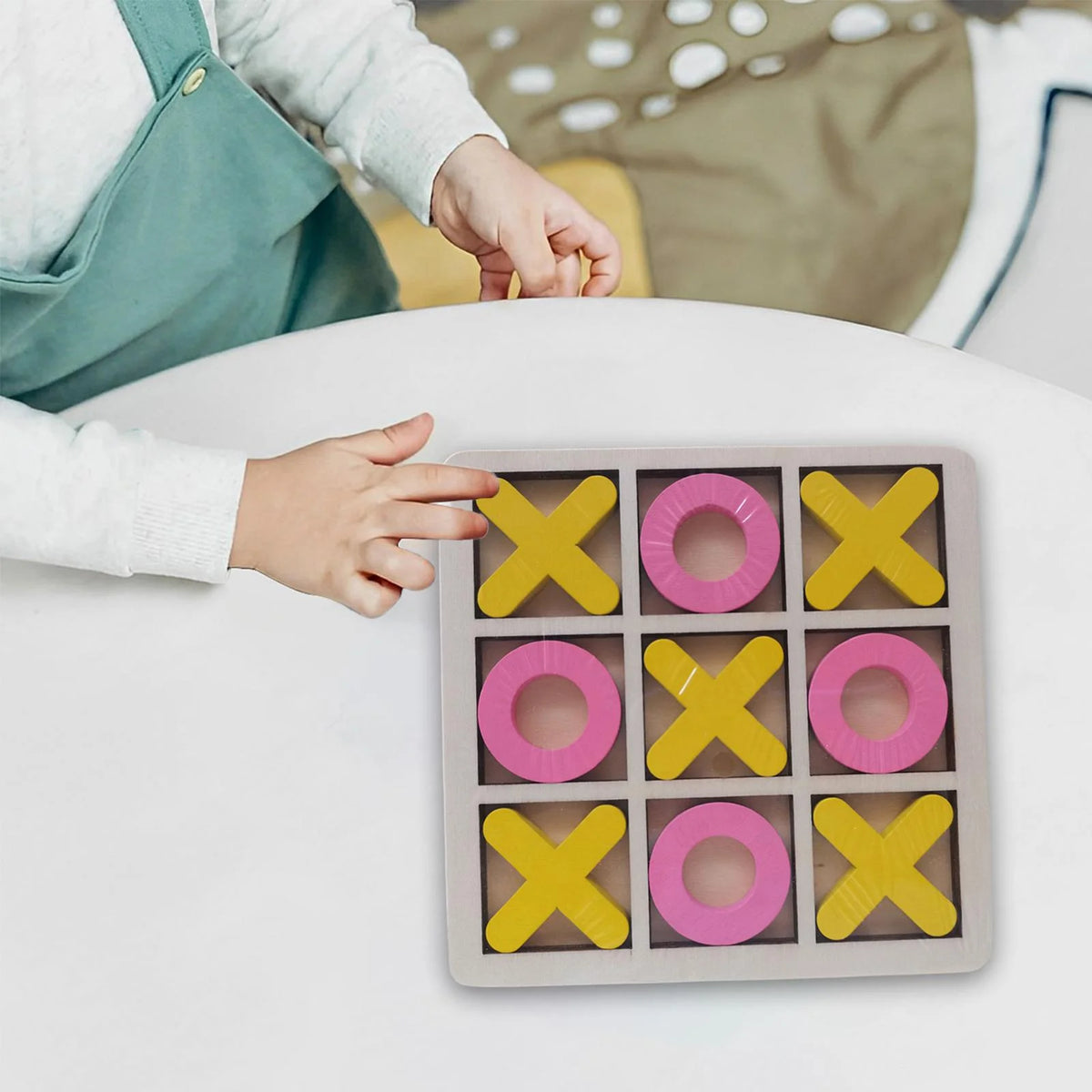 Yellow Pink Wood Tic Tac Toe Game Set T347098