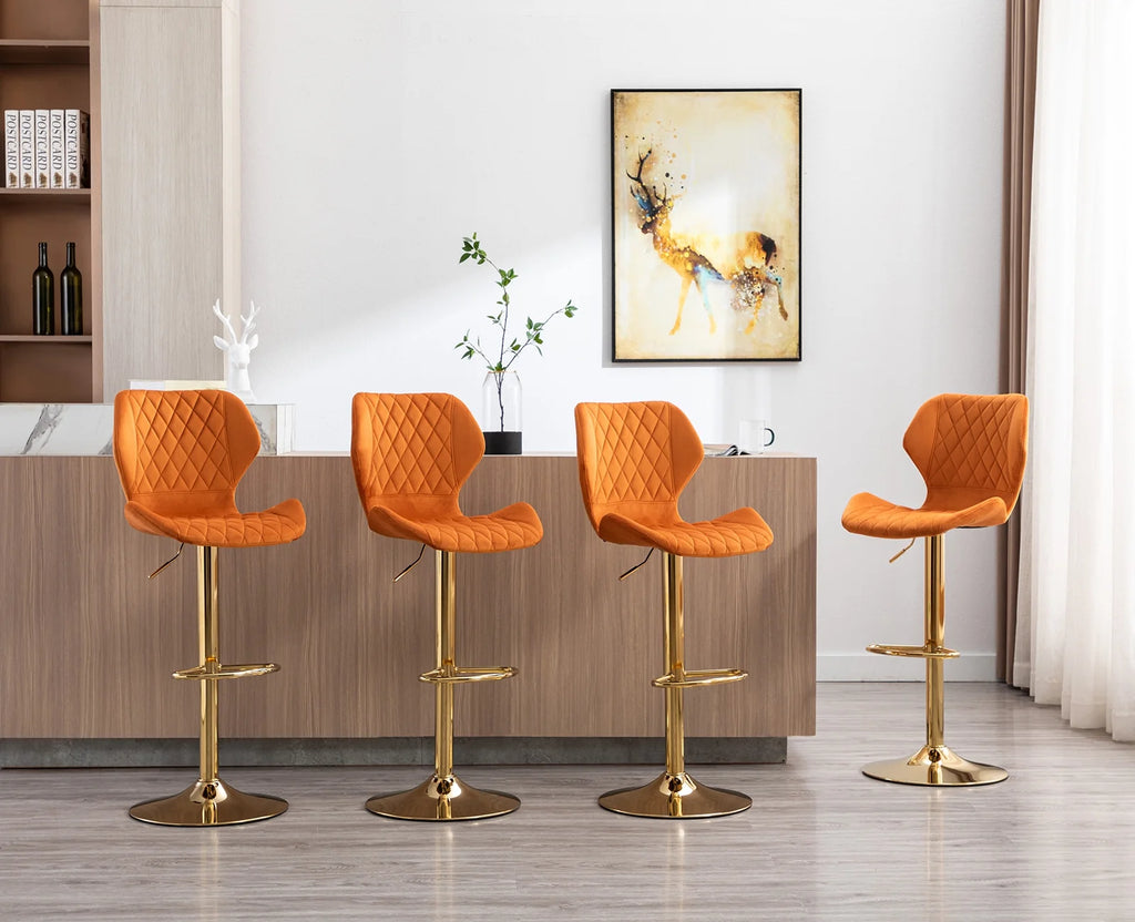 Orange Velvet Adjustable Swivel Bar Stools Set of 2 X188