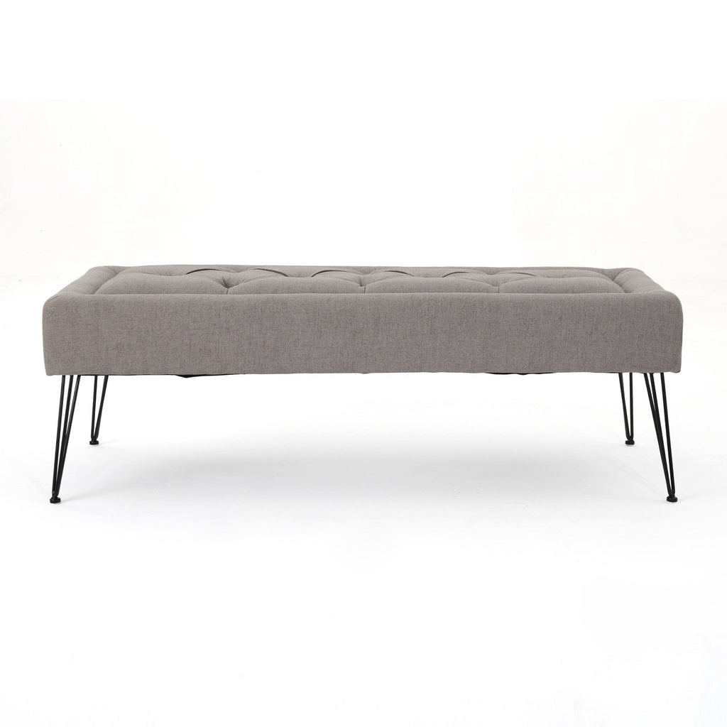 Grey Rectangle Tufted Fabric Ottoman Bench P2179