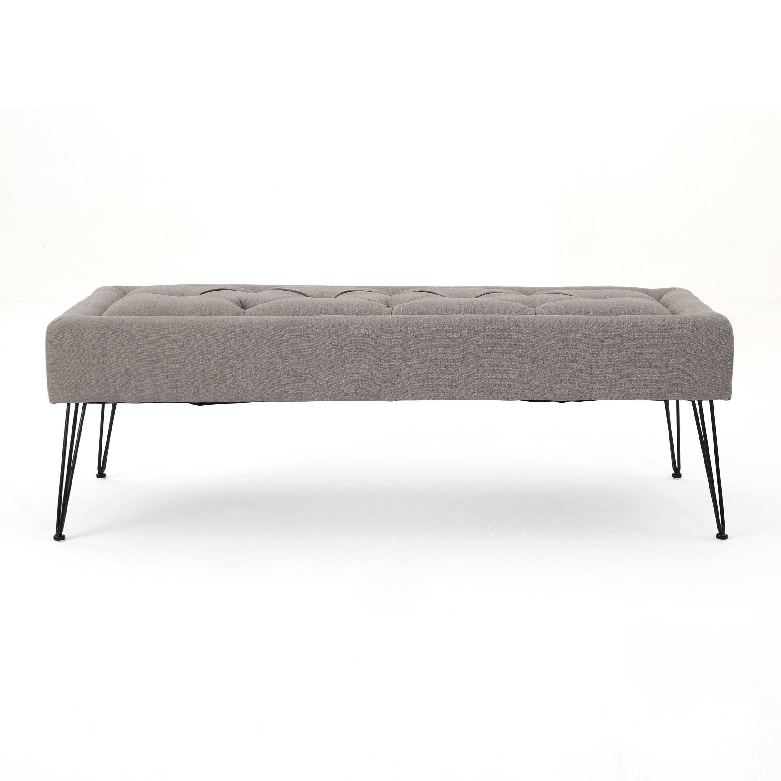 Grey Rectangle Tufted Fabric Ottoman Bench P2179