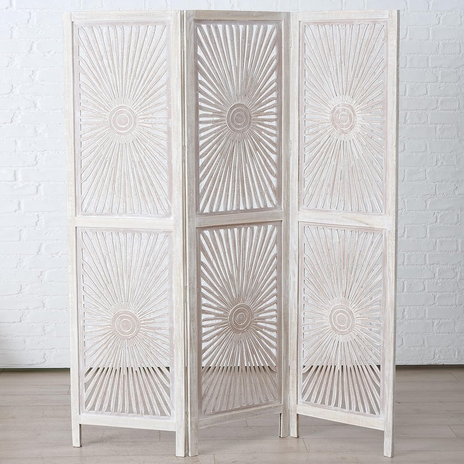 3 Panel Room Divider, Mango and MDF Wood, 71.75 Inches Tall Y22264