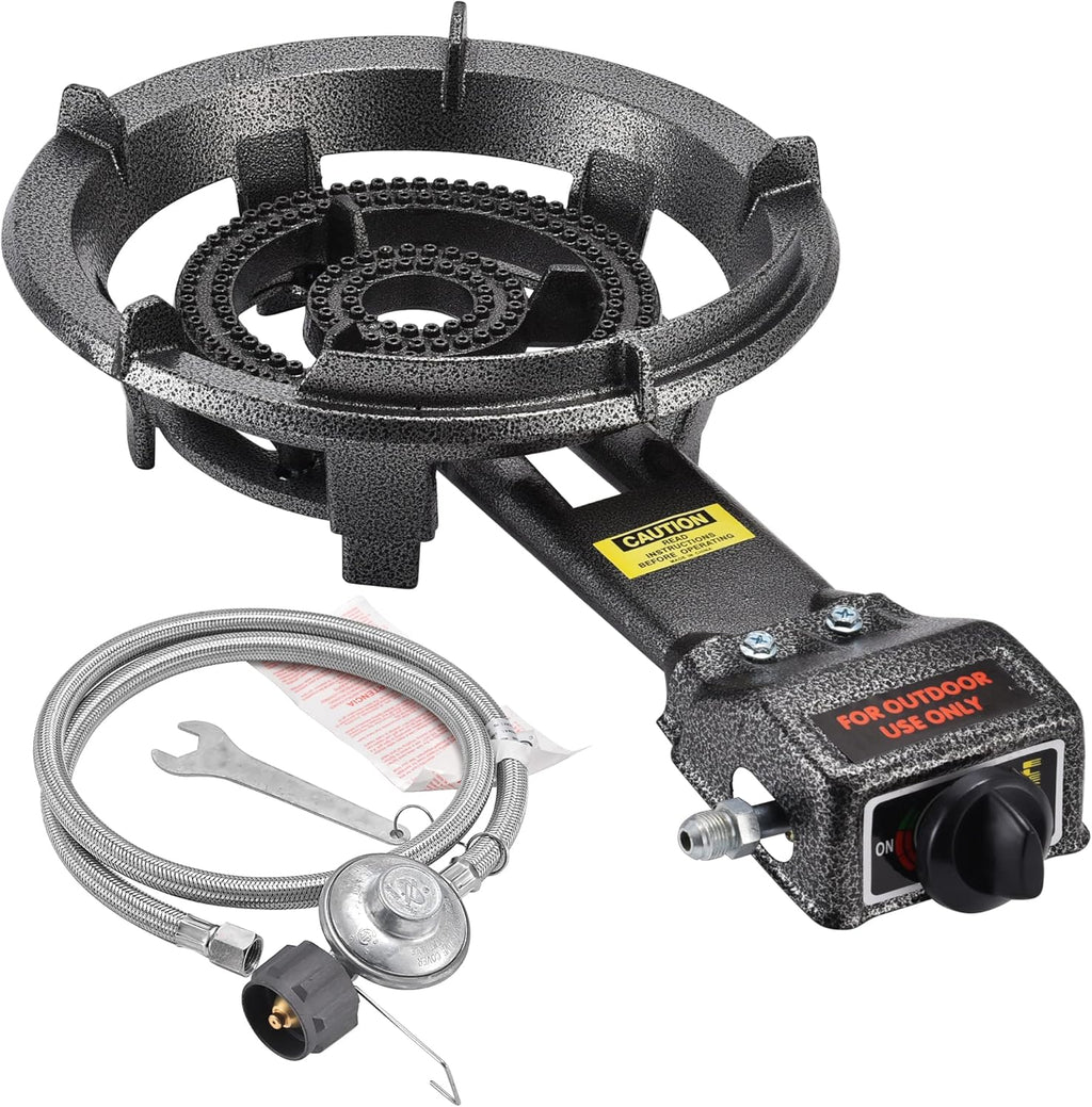 80000 BTU Heavy Duty Cast Iron Camping Stove with Adjustable Regulator & Hose Z636