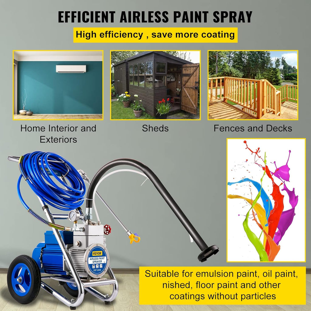 Airless Paint Sprayer, 1500W Cart, 1GPM 50FT Hose, 621 Tip, 6in Extension Bar J355