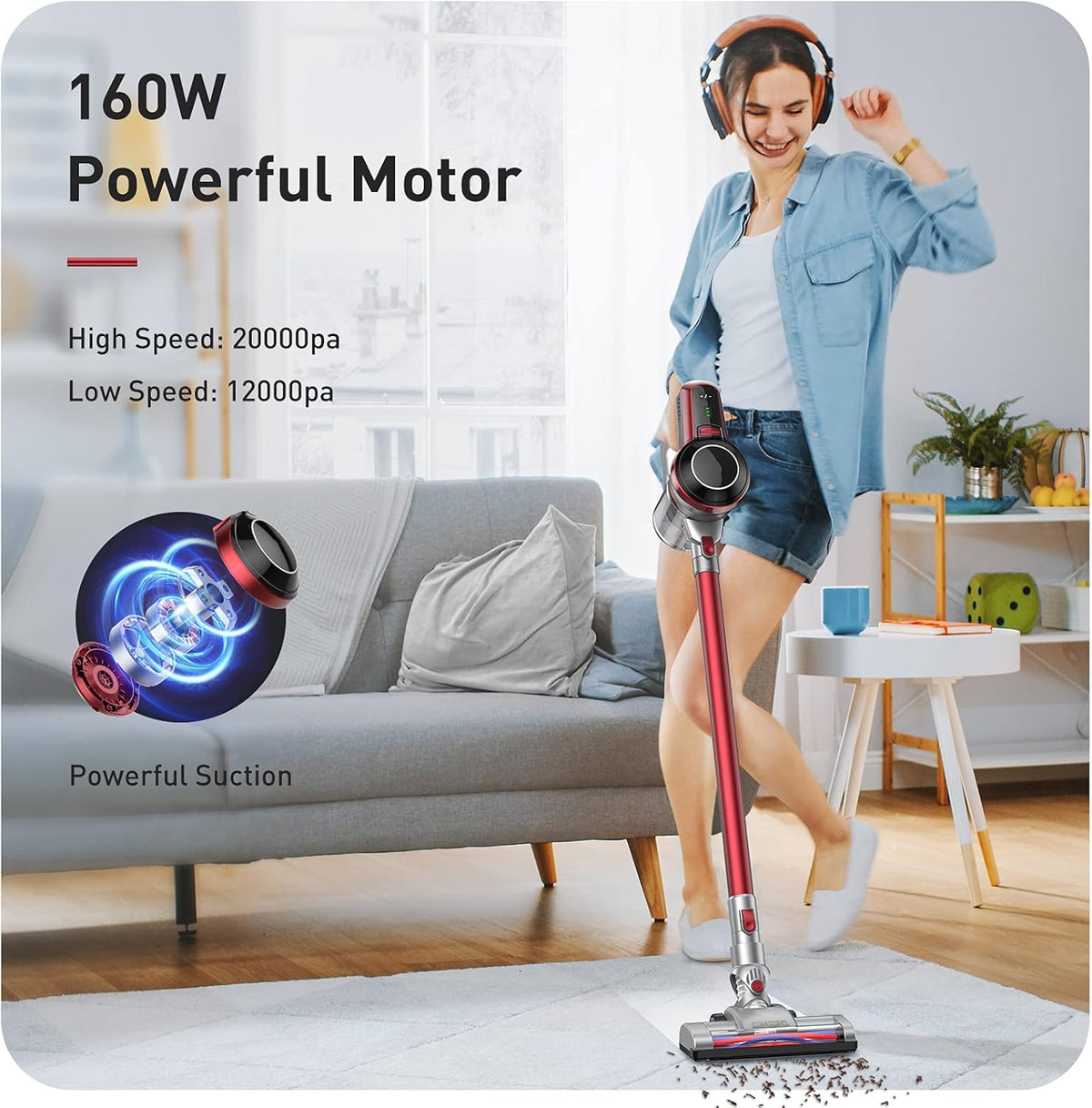 Wine Red Cordless Stick Vacuum Cleaner with Docking Station Q135646