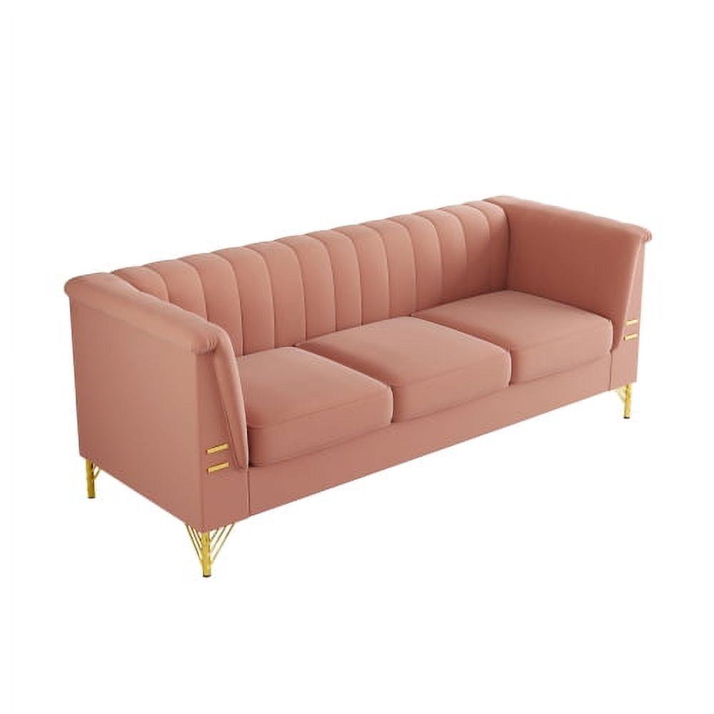 Pink 3 Seat Sofa Couch with Golden Metal Legs B5096