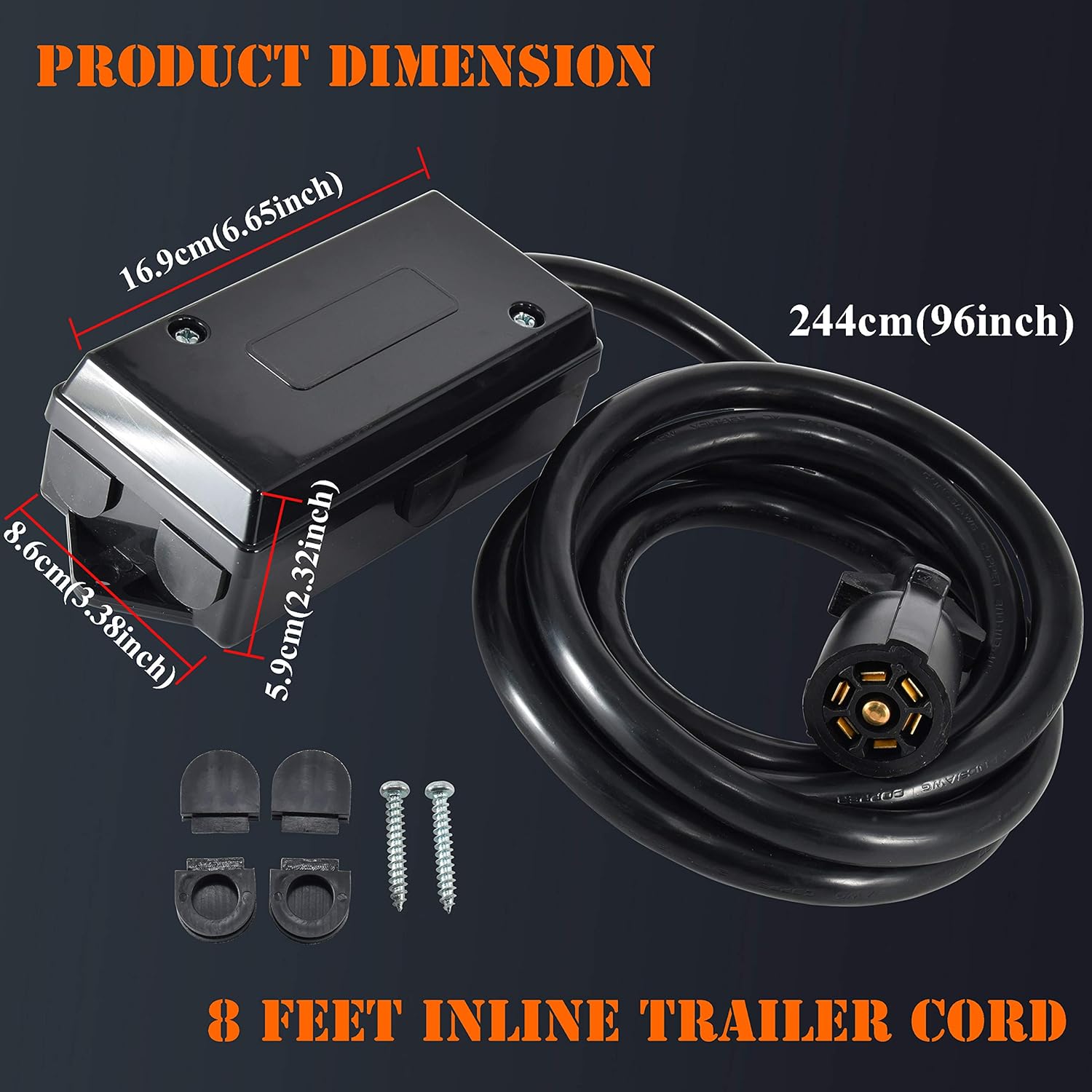 7 Way Inline Trailer Cord with 7 Gang Junction Box, 8 Feet, Waterproof, Pack of 2 M190910