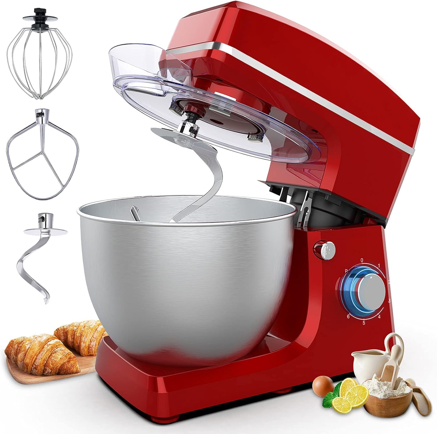 Red 8.5QT 660W 6-Speed Tilt-Head Stand Mixer with Stainless Steel Bowl C19420