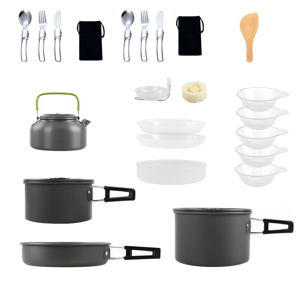 Non-Stick Camping Cookware Mess Kit with Pot, Pan, and Kettle F702393