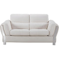 White and Silver Faux Leather Wooden Loveseat with Attached Lumbar Cushion K603