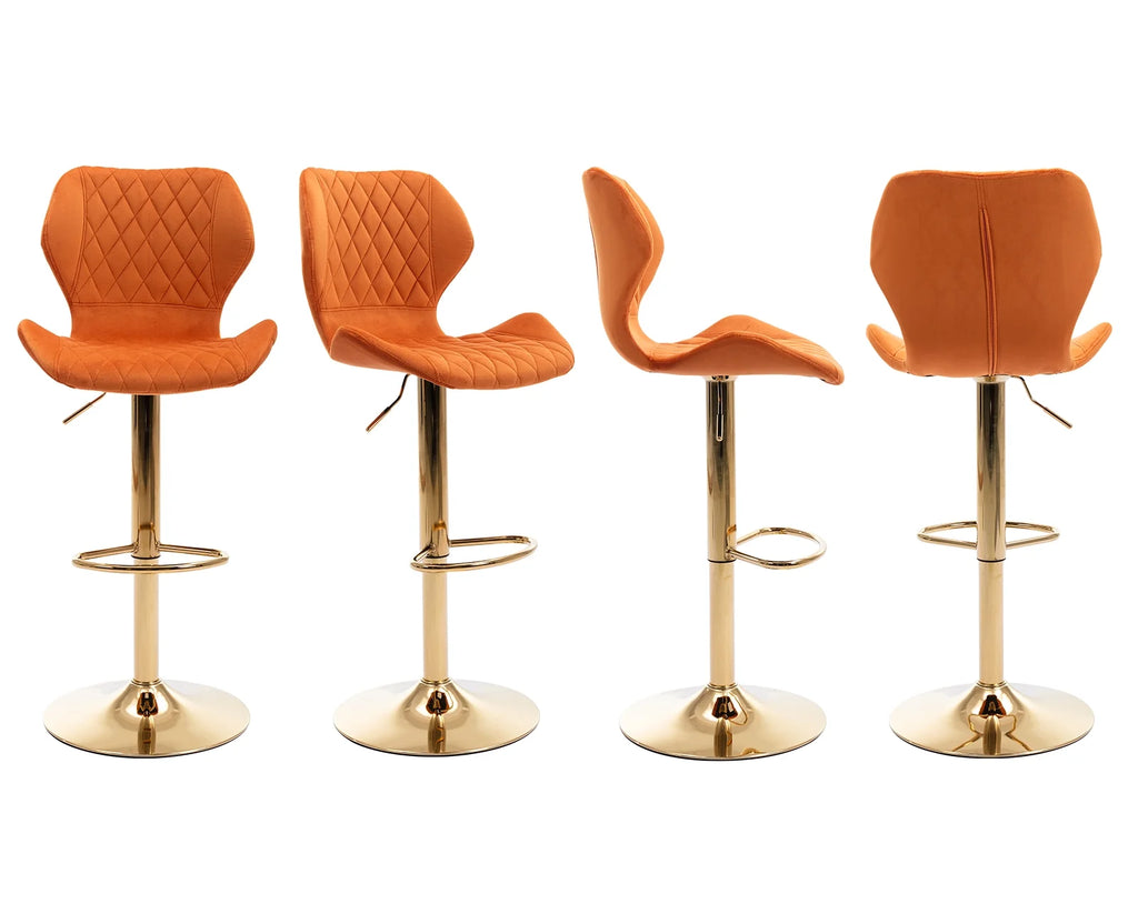 Orange Velvet Adjustable Swivel Bar Stools Set of 2 X188