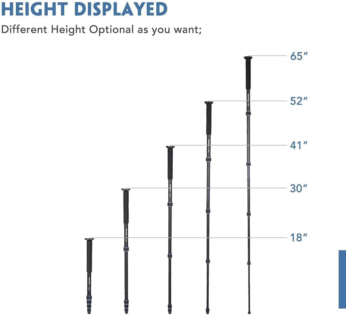 Monopod Tripod with Feet for Camera DSLR Camcorder, Lightweight Aluminum Alloy, 5 Sections up to 65 inch, Pack of 2 Y28573