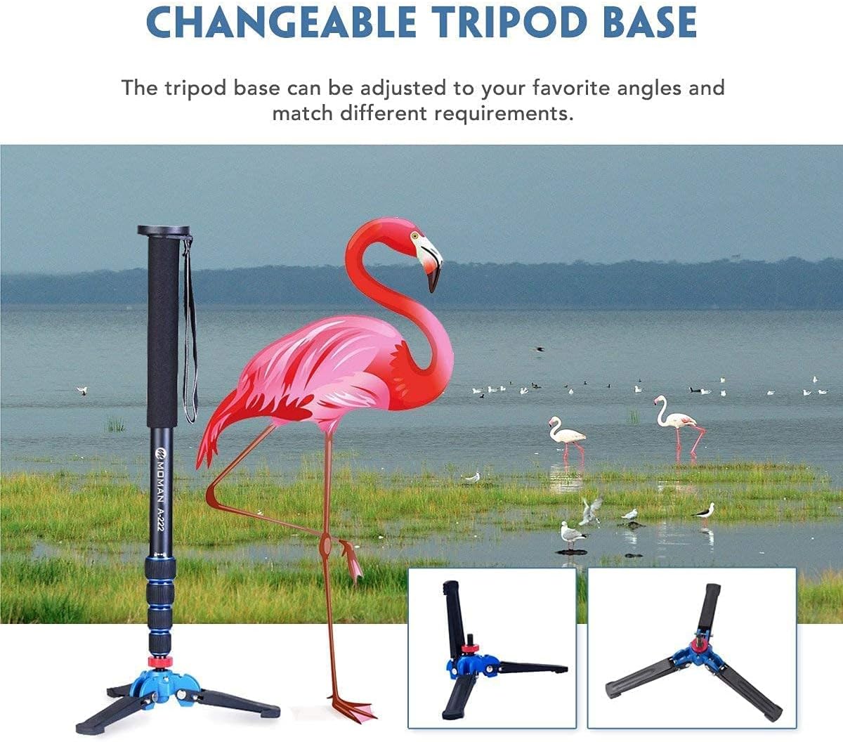 Monopod Tripod with Feet for Camera DSLR Camcorder, Lightweight Aluminum Alloy, 5 Sections up to 65 inch, Pack of 2 Y28573