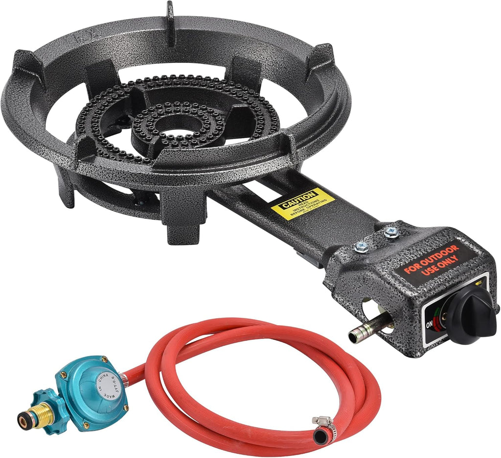 80000 BTU Heavy Duty Cast Iron Camping Stove with Adjustable Regulator & Hose Z636