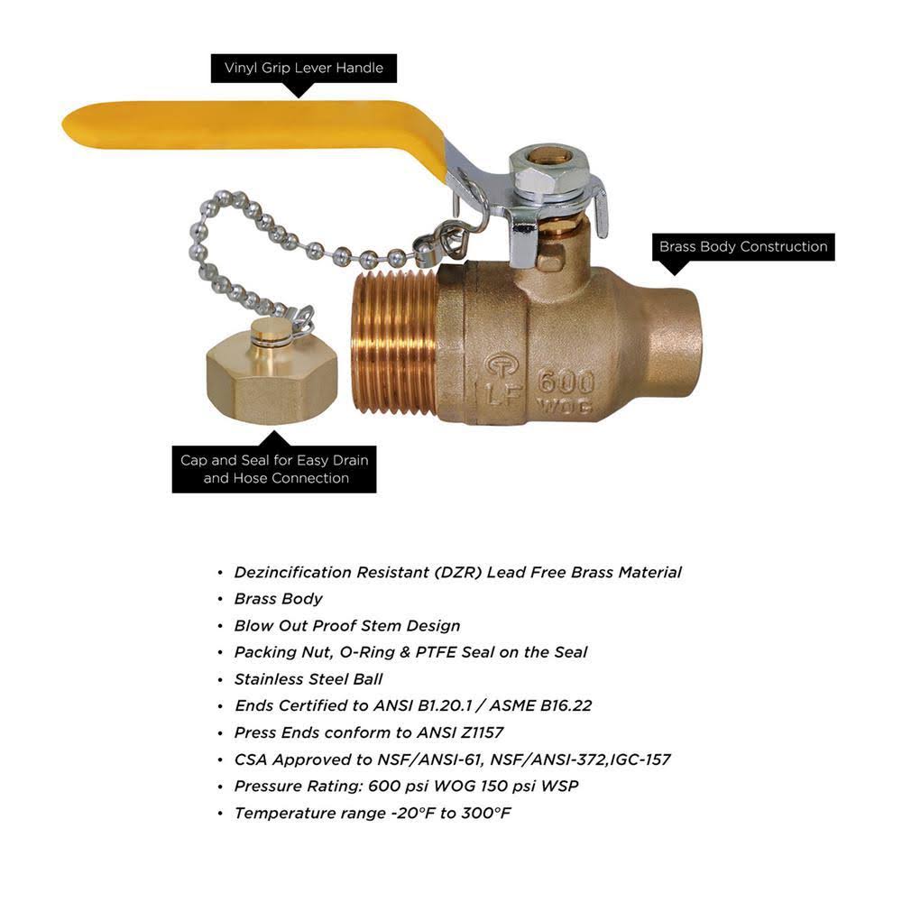3/4 in. Brass Full Port Hose Ball Valve with Chain and Cap (10 Pack) S219