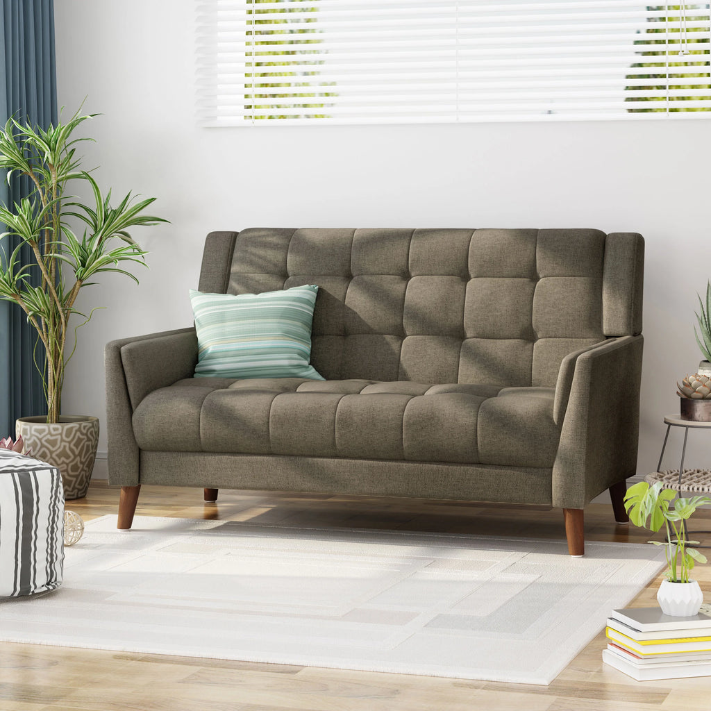 Mocha Fabric Tufted Loveseat V10987