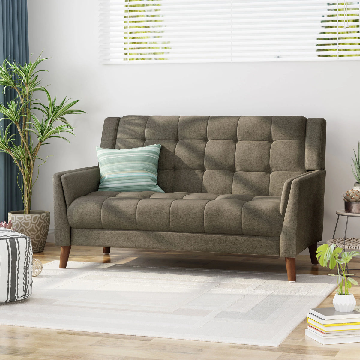 Mocha Fabric Tufted Loveseat V10987