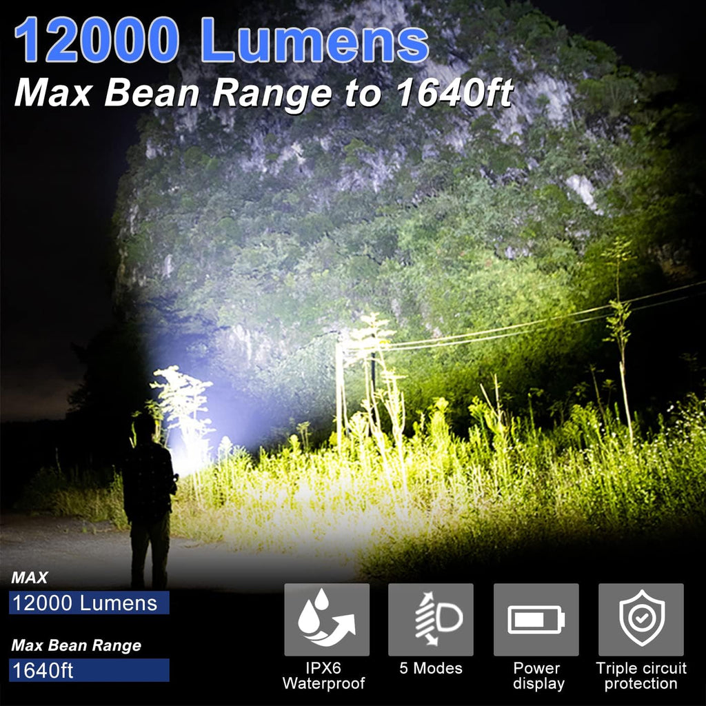 Rechargeable LED Tactical Flashlight, 120000 Lumen, USB Fast Charge, IPX6 Waterproof Y4581
