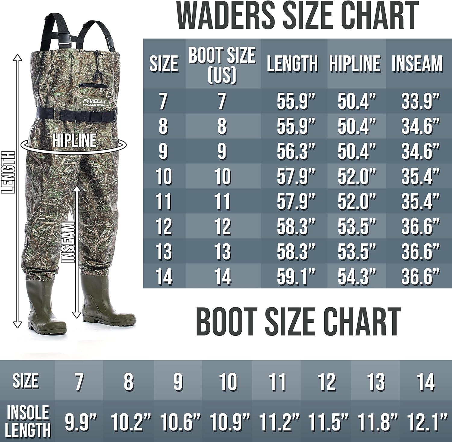 Camo Chest Waders with Boots, 2-ply Nylon/PVC Waterproof Bootfoot Waders G96365