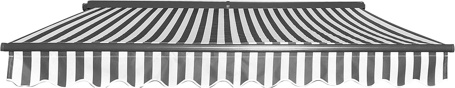 Gray and White Stripes Manual Retractable Patio Awning I970