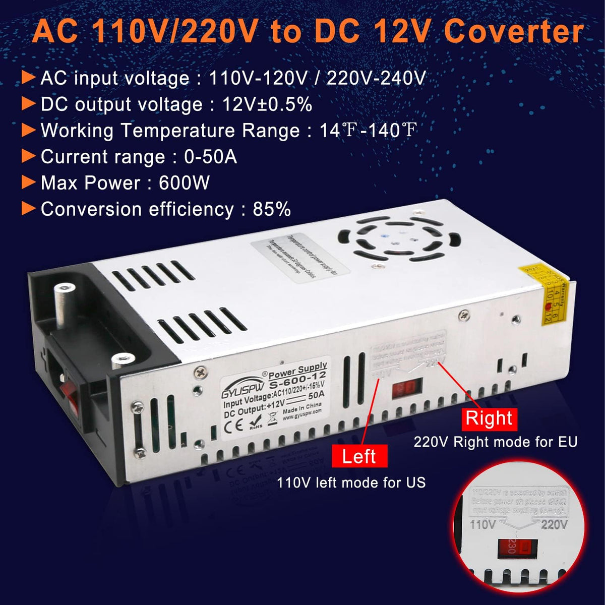 600W Universal DC 12V 50A Adjustable Switching Power Supply A247519