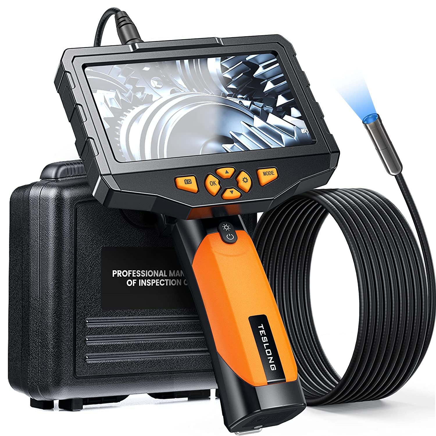 5 Megapixels Auto-Focus Borescope with 5 inches IPS HD Screen, 10ft Waterproof Flexible Cable, LED Flashlight, Sturdy Case, 32GB Card X23533