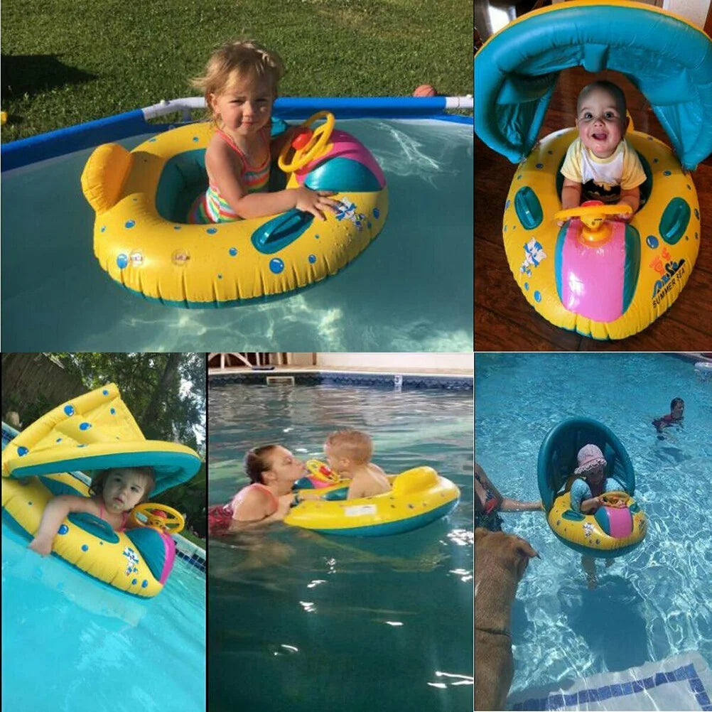 Inflatable Swimming Ring Baby Pool Float with Canopy Sunshade Roof M26625