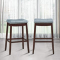 Set of 2 Solid Wood Legs Bar Stools with Gray PU Cushion H69436