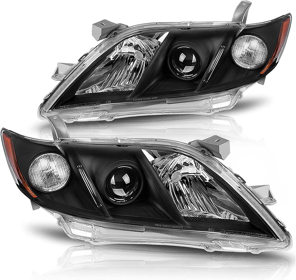 Headlight Assembly Projector Black Housing with Amber Reflector Clear Lens Q706