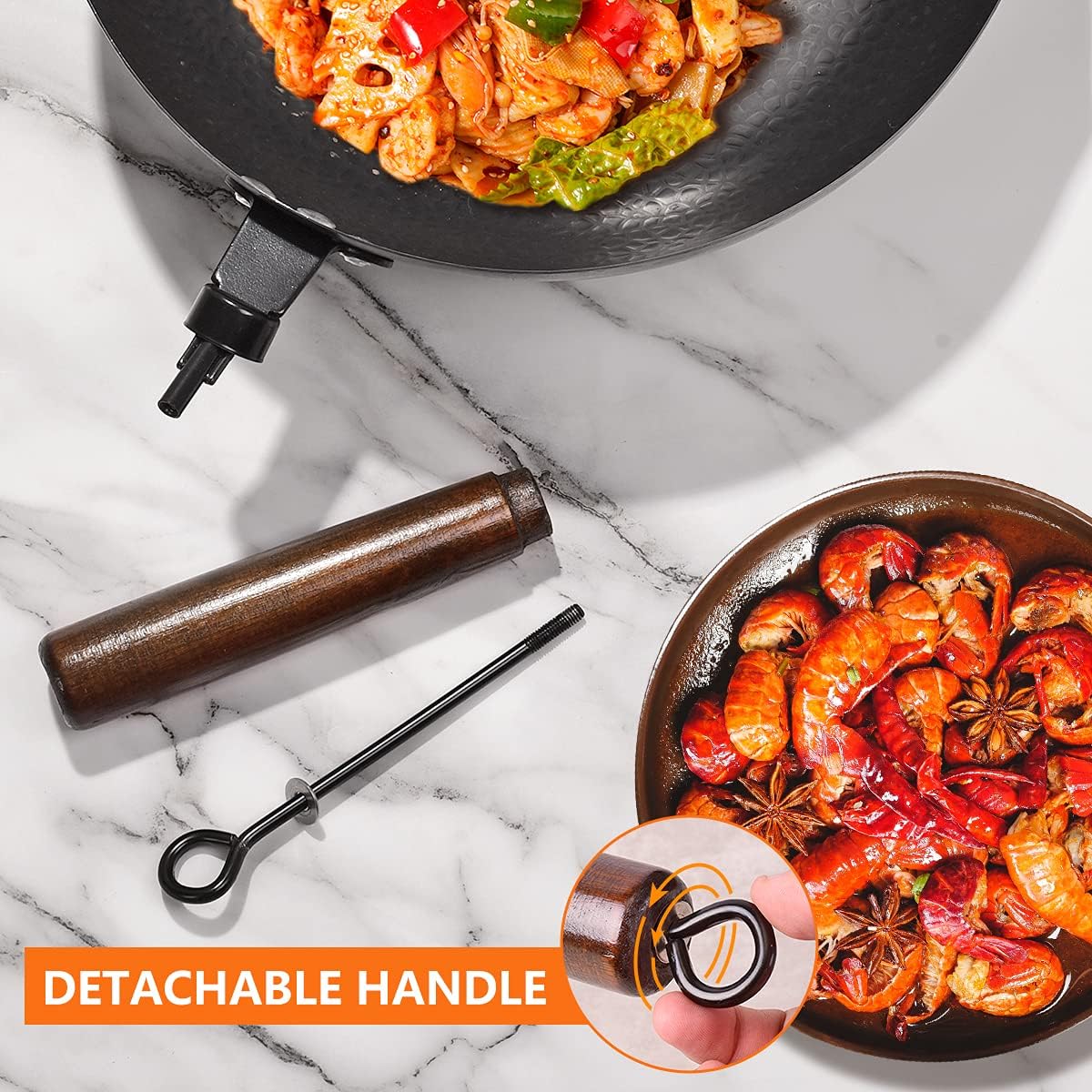13 PCS Carbon Steel Wok Set with Wooden Lid & Utensils L1958