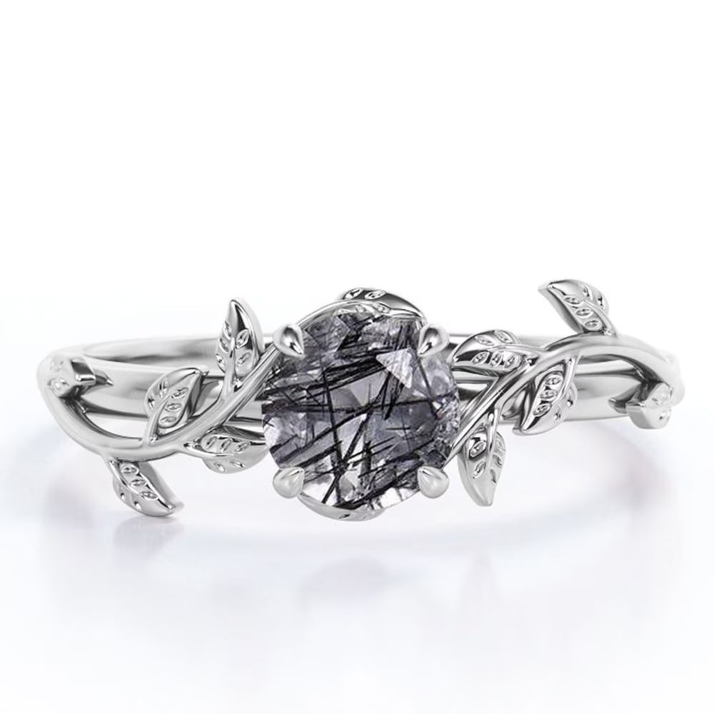 0.50 Carat Solitaire Round Cut Black Rutilated Quartz Engagement Ring X5787