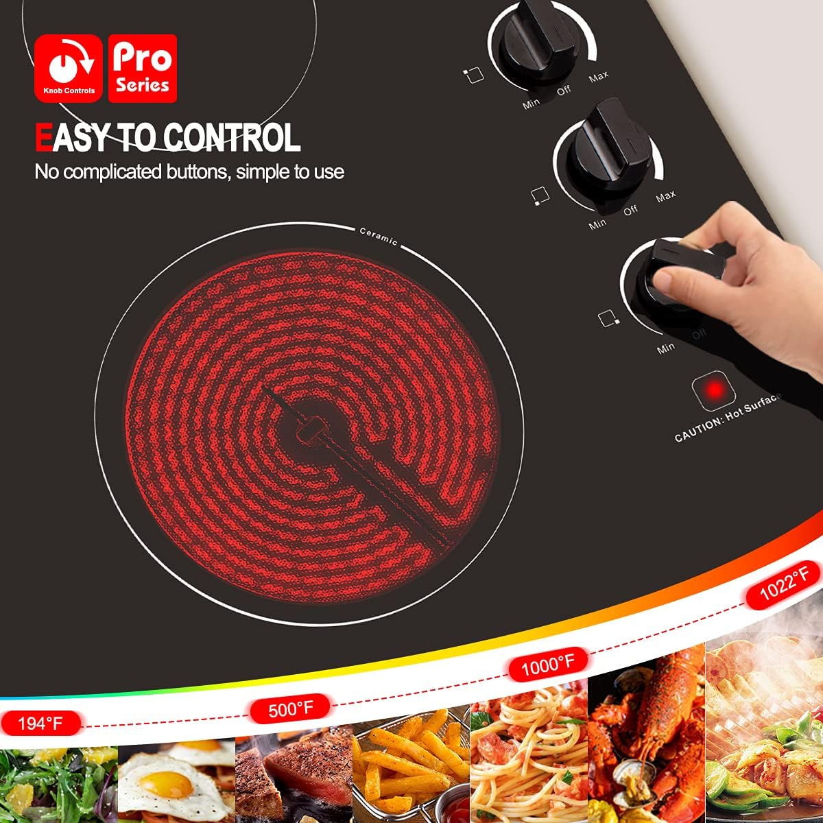 Built-in Ceramic Electric Cooktop 4 Burners, 220V, Knob Control J587