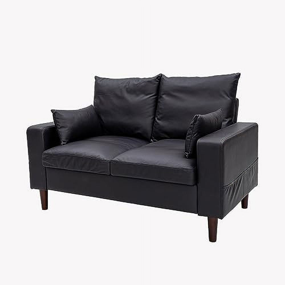 Black Faux Leather 2-Seater Sofa with Wood Leg D3284
