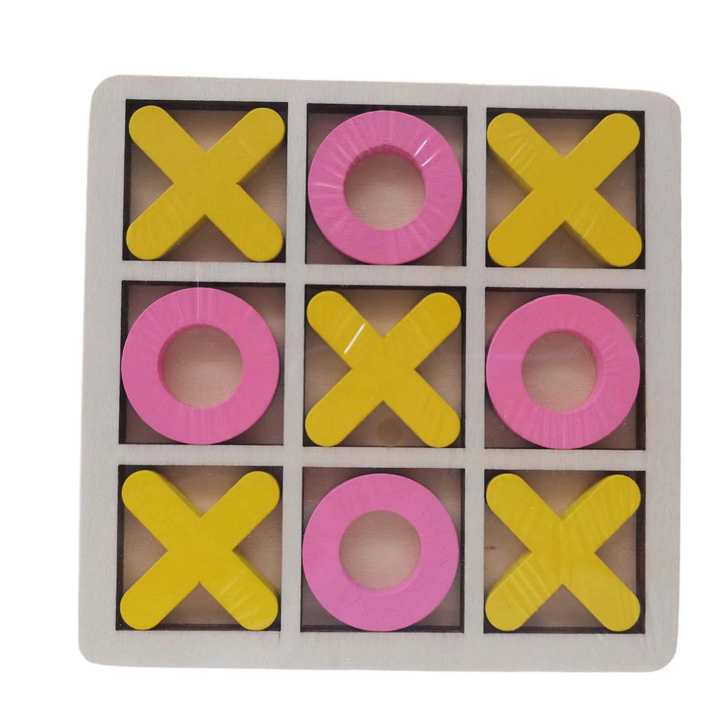 Yellow Pink Wood Tic Tac Toe Game Set T347098