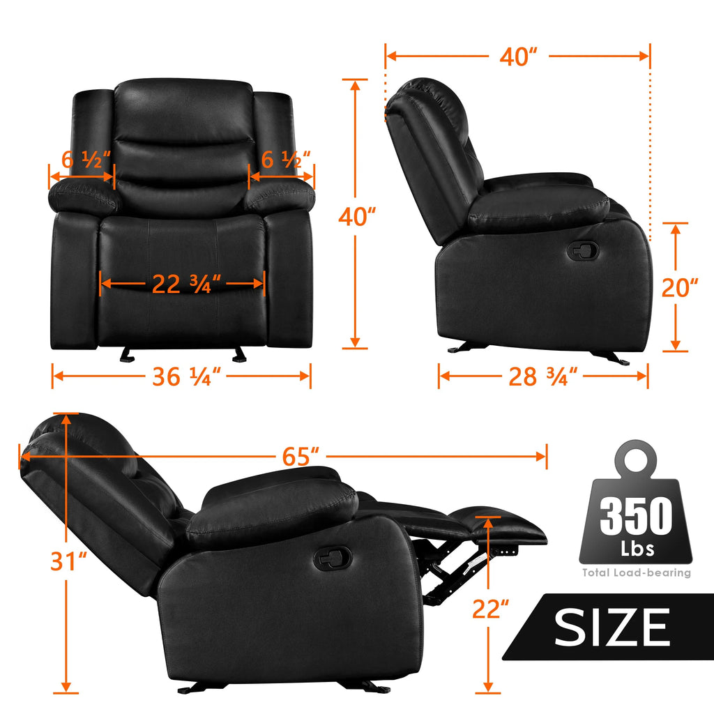Oversized Faux Leather Manual Rocker Recliner Chair, Black X652