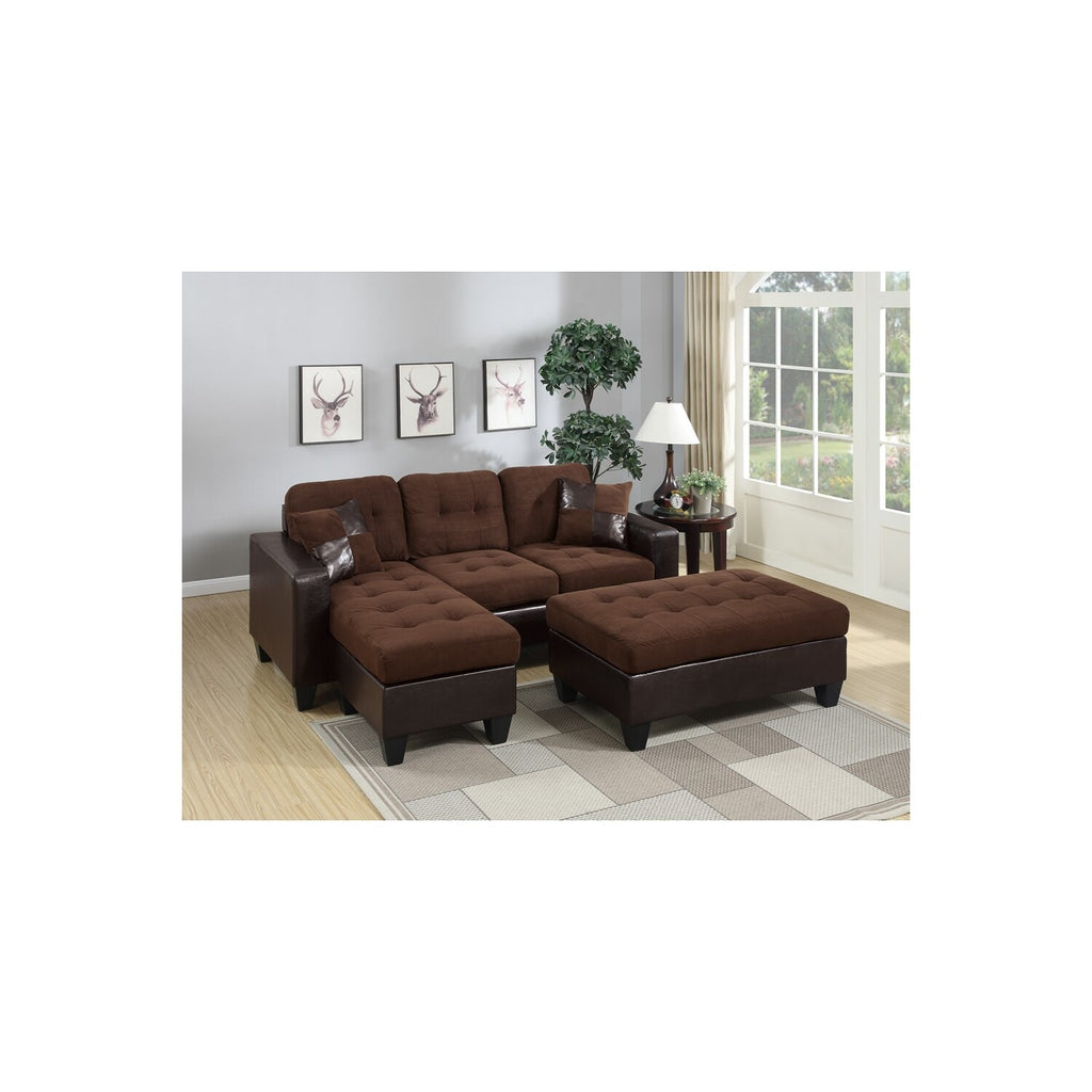 Choco Brown Suede Sectional With Ottoman And 2 Pillows V914055