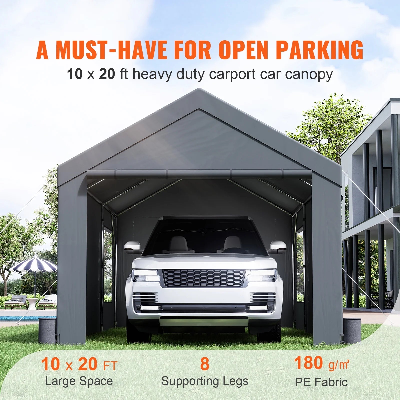 10 x 20 Feet Carport Canopy with Side Walls and Windows T18443