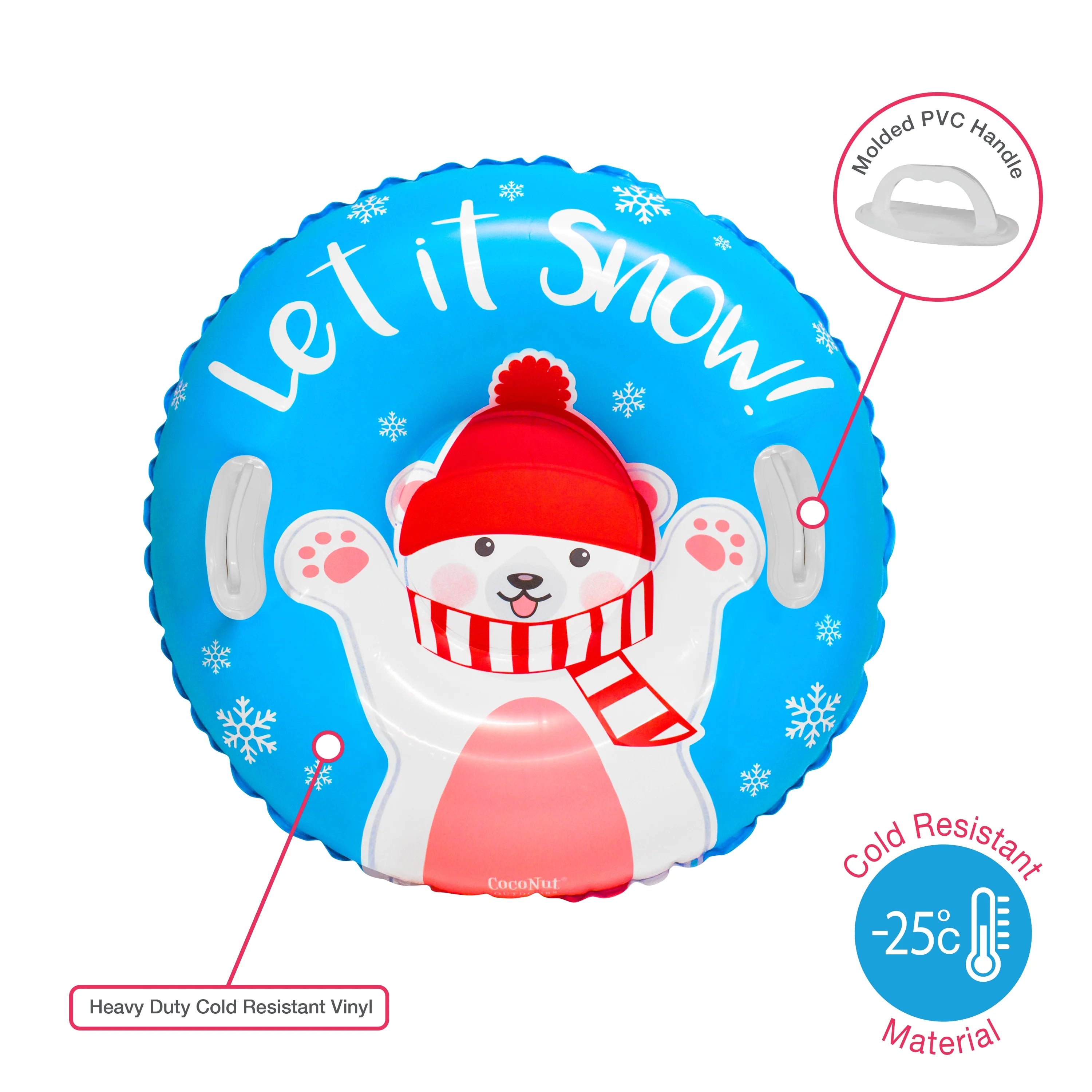32” Inflatable Polar Bear Snow Ring Heavy Duty Snow Sled with Sturdy Handles U5973