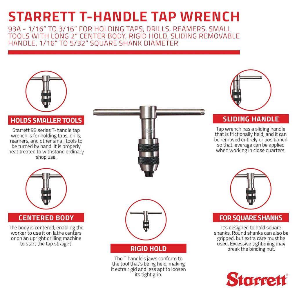 T-Handle Tap Wrench, 1/4" to 1/2", Long Center Body, Sliding and Removable Handle, Pack of 2 K78137