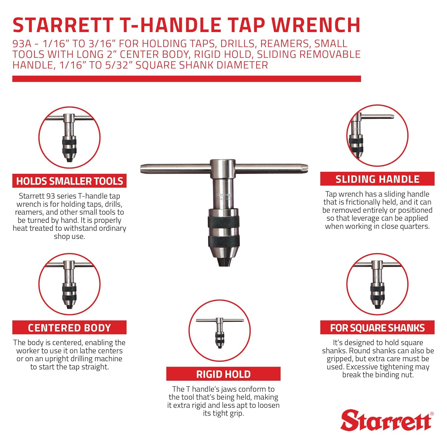 T-Handle Tap Wrench, 1/4" to 1/2", Long Center Body, Sliding and Removable Handle, Pack of 2 K78137