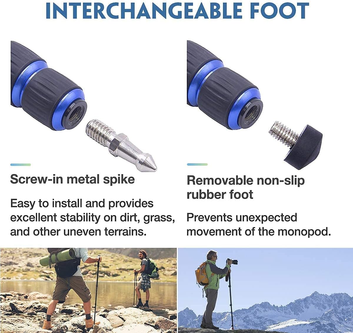 Monopod Tripod with Feet for Camera DSLR Camcorder, Lightweight Aluminum Alloy, 5 Sections up to 65 inch, Pack of 2 Y28573
