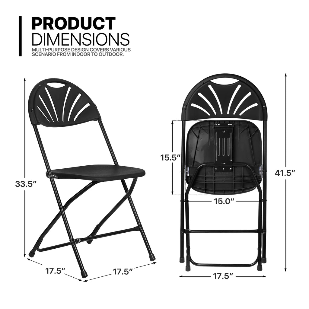 11 Pieces 8 Ft Heavy Duty Plastic Folding Utility Dining Table and Chair Set, White/Black A7108