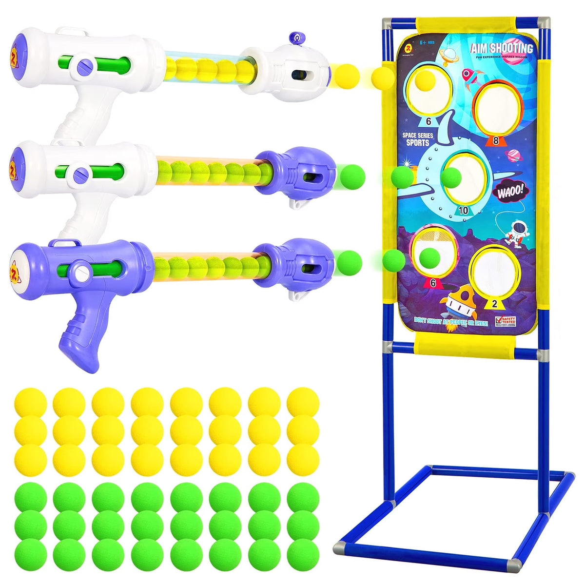 3 Packs Foam Ball Air Toy Guns with Shooting Target, 48 Foam Balls B778