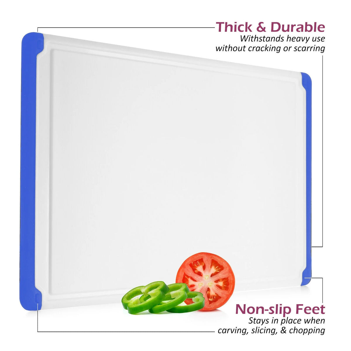 Blue Plastic Cutting Board with Drip Grooves W64858