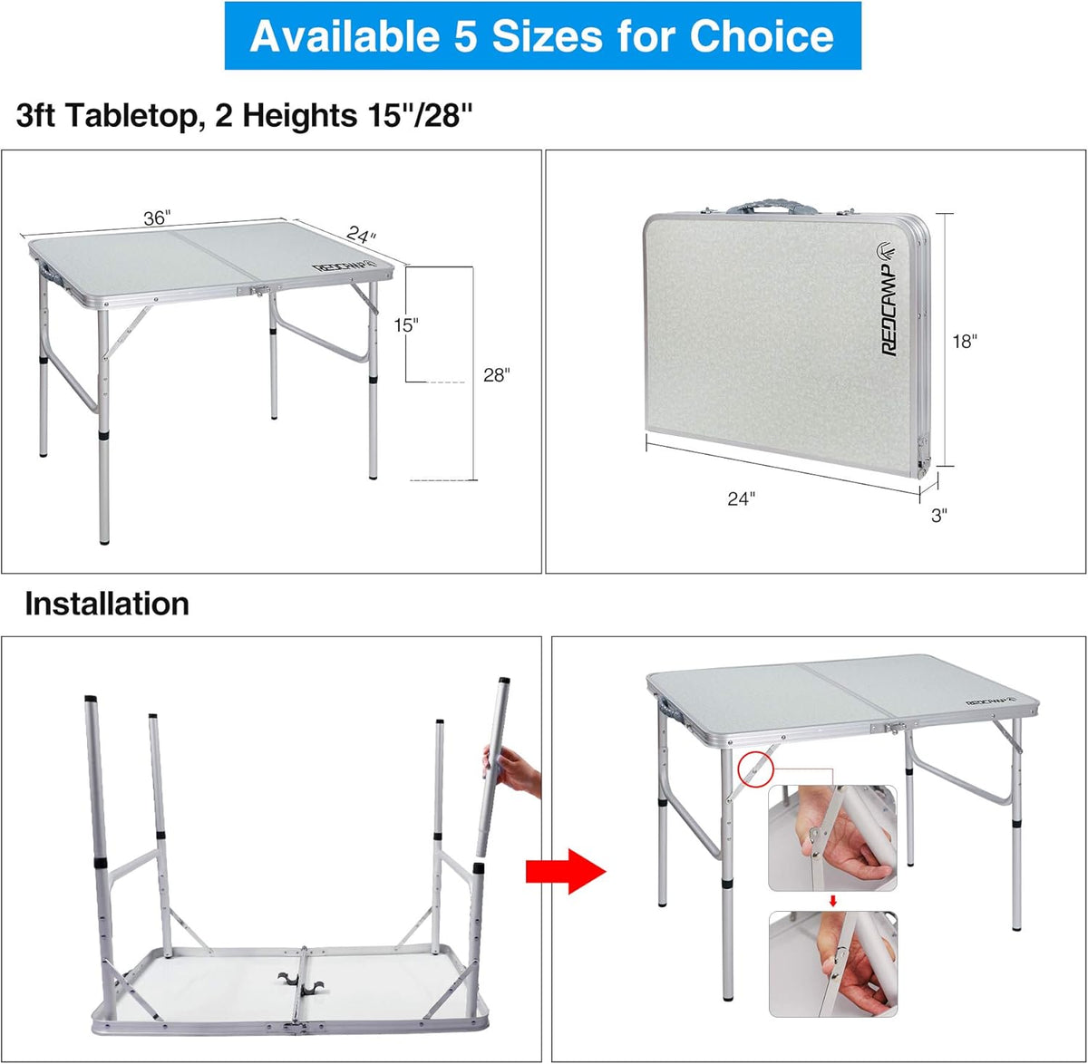 Folding Camping Table, 3ft Portable Aluminum Outdoor Table H861