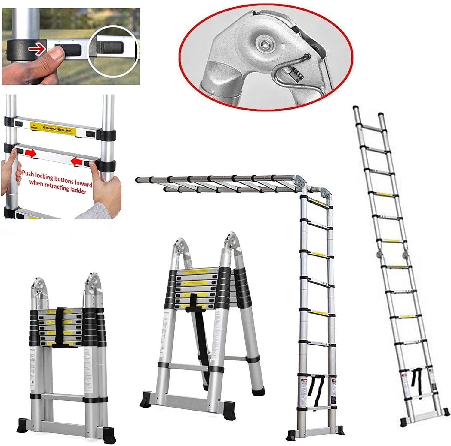 Telescoping Ladder 16.5Ft Aluminum Non-Slip Lightweight Retractable Folding Step Ladder, 330lbs Capacity J3258