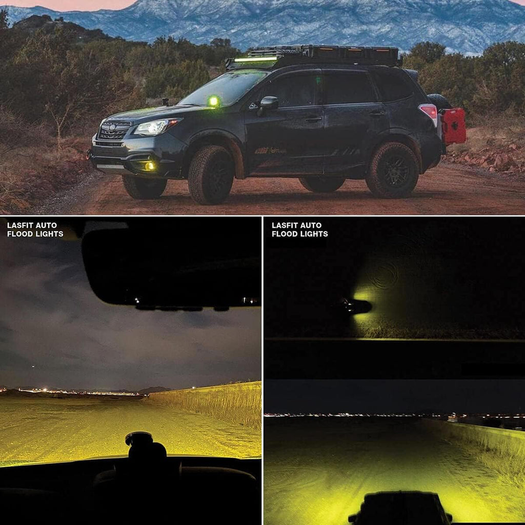 Yellow 3 inch LED Pods Flood Beam Off Road 36W, Pair N448